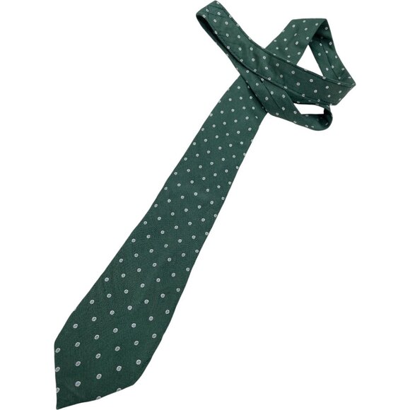 Roundtree & Yorke Silk Tie Green Blue Polka Dot - Picture 2 of 6